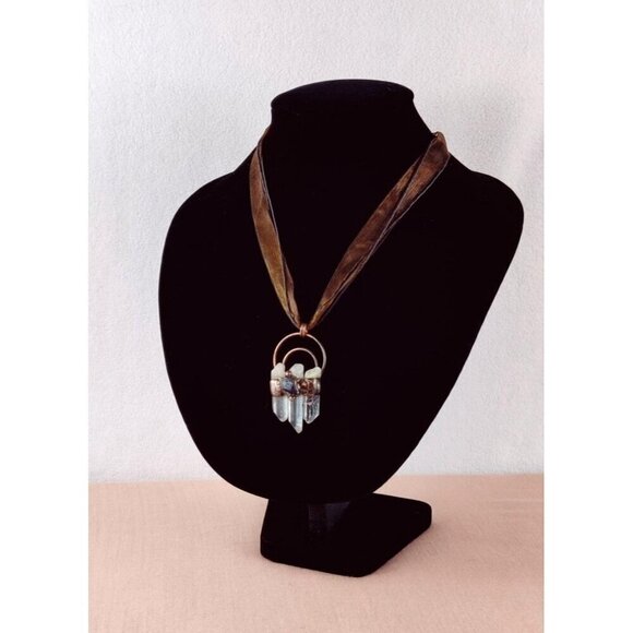 Choker Necklace Quartz Crystal Bendant Focal Copper Boho Mystic Healing Gypsy - Picture 2 of 9